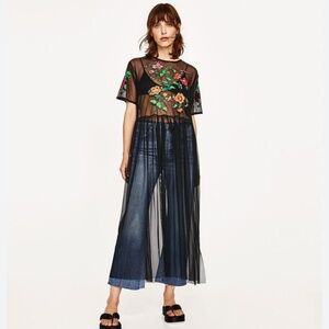ZARA Floral Sheer Overlay Dress